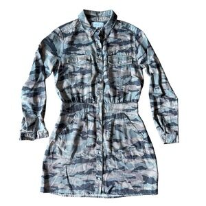 Dear John Camo Dress Button Down Utility Collared Long Sleeve Mini Cinch Waist